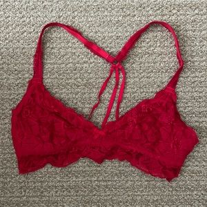Aerie Cherry Red Lace Strappy Back Bralette Size L